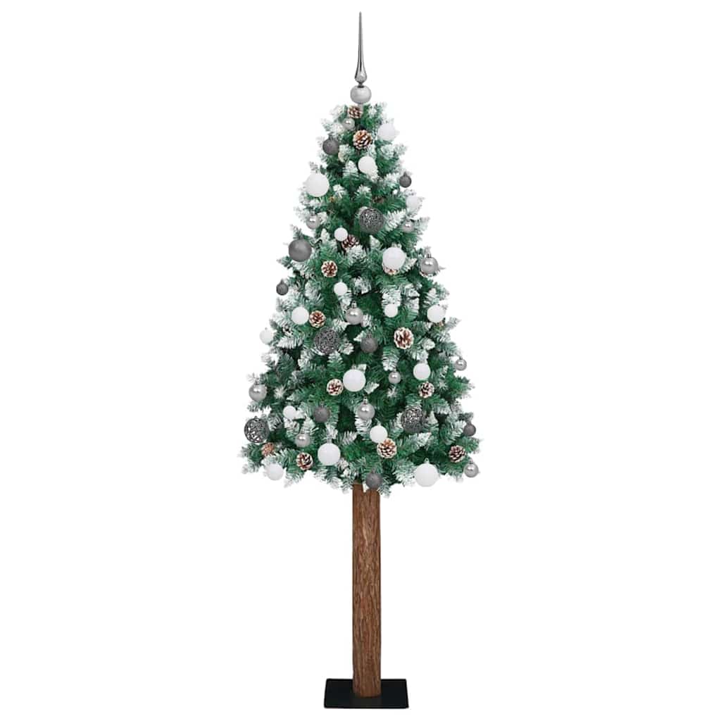 Slim Christmas Tree Green 70.9" PVC and Solid Pine wood