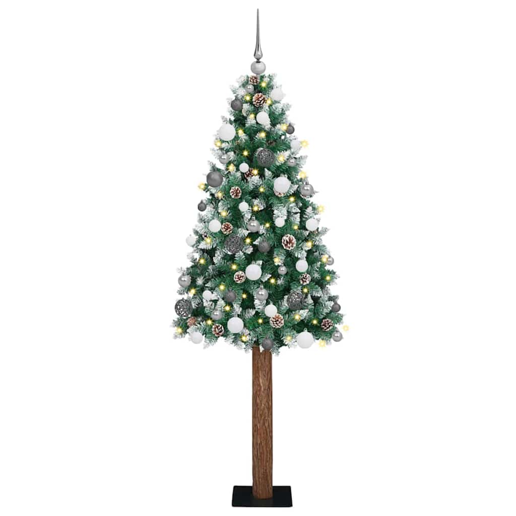 Slim Christmas Tree Green 82.7" PVC and Solid Pine wood