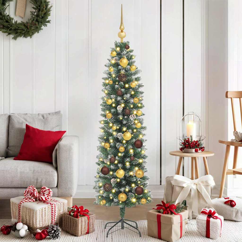 Artificial Slim Christmas Tree Green and White 59.06 in