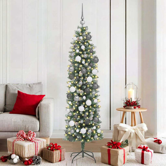 Artificial Slim Christmas Tree Green and White 70.87 in