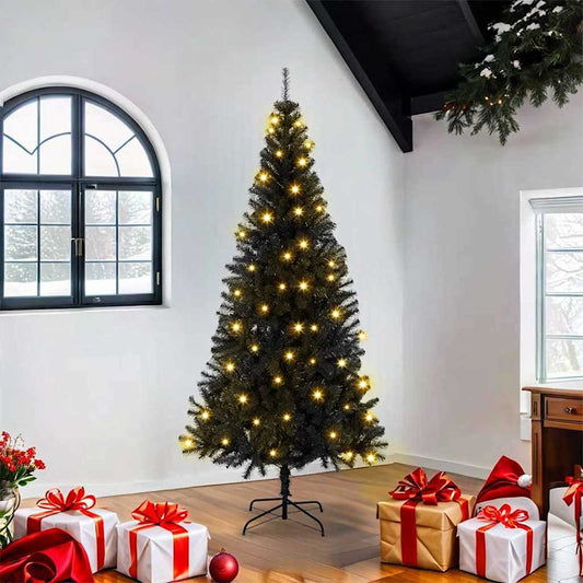 Christmas Tree with 300 LEDs with Stand Black 70.9" PVC