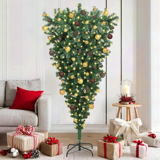 Upside-down Artificial Pre-lit Christmas Tree with Ball Set