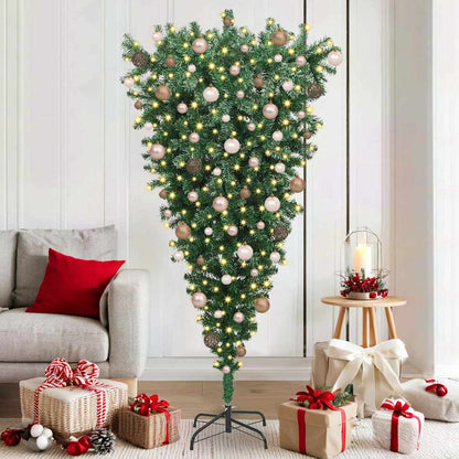 Upside-down Artificial Pre-lit Christmas Tree with Ball Set