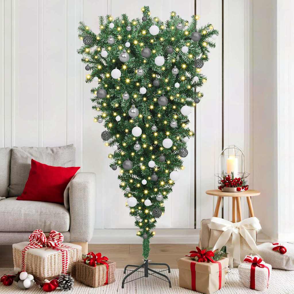 Upside-down Artificial Pre-lit Christmas Tree with Ball Set