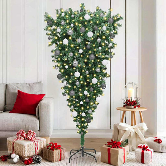 Upside-down Artificial Pre-lit Christmas Tree with Ball Set