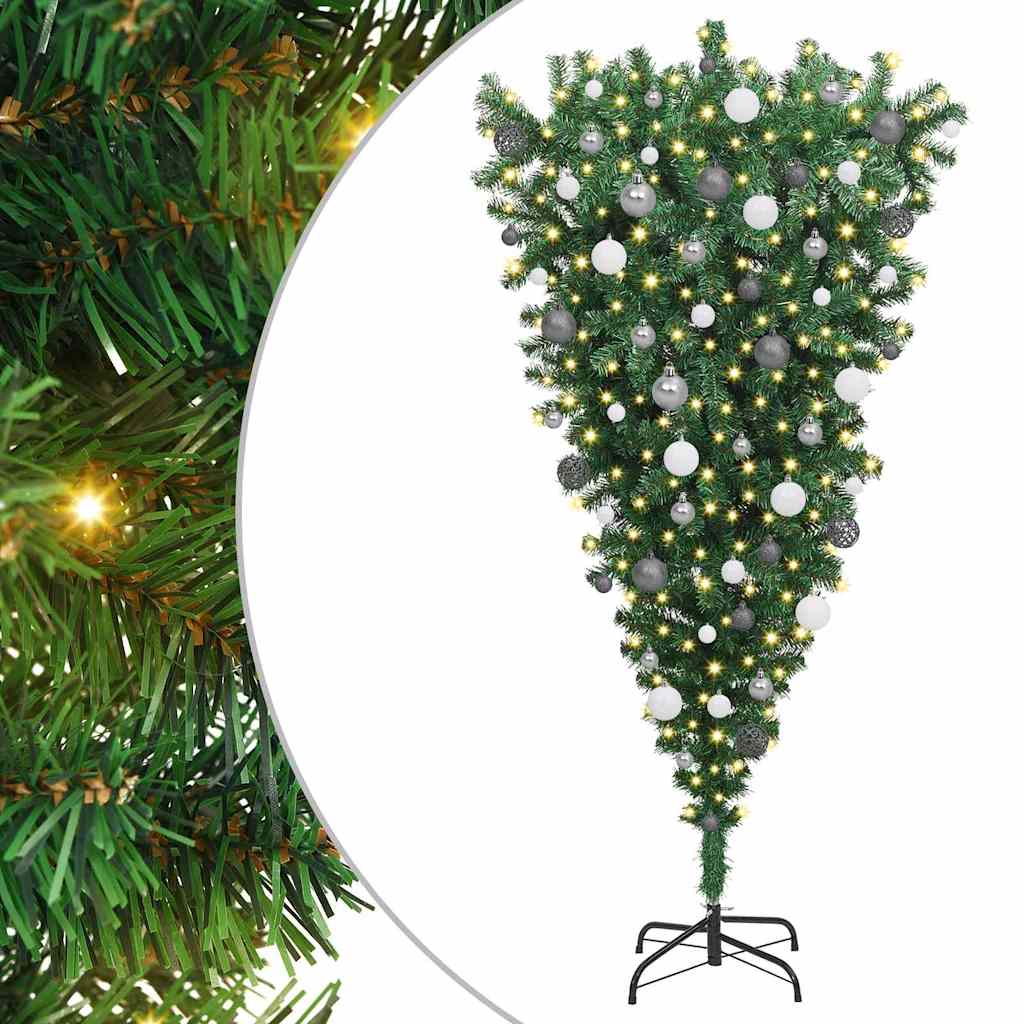 Upside-down Artificial Pre-lit Christmas Tree with Ball Set