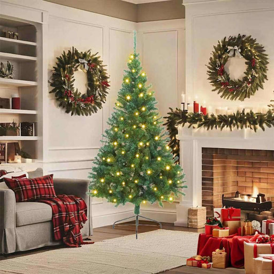 Artificial Pre-lit Christmas Tree with 300 LEDs Green 70.9" PVC