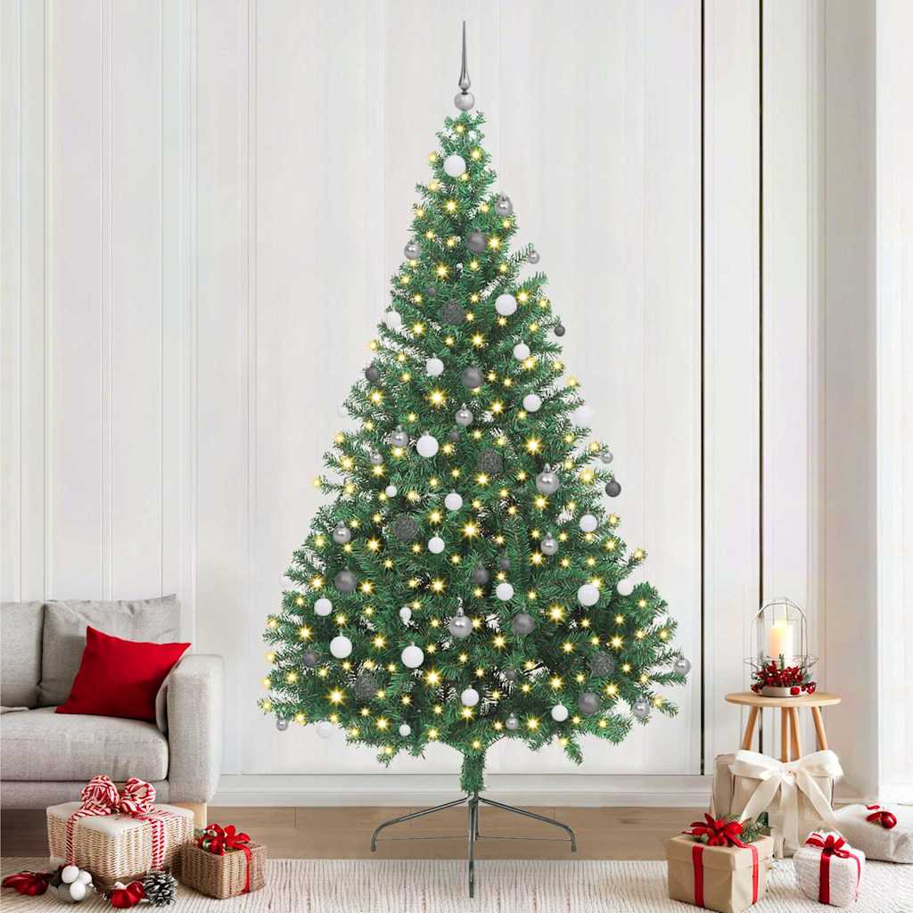 Artificial Pre-lit Christmas Tree with 300 LEDs Green 94.5" PVC