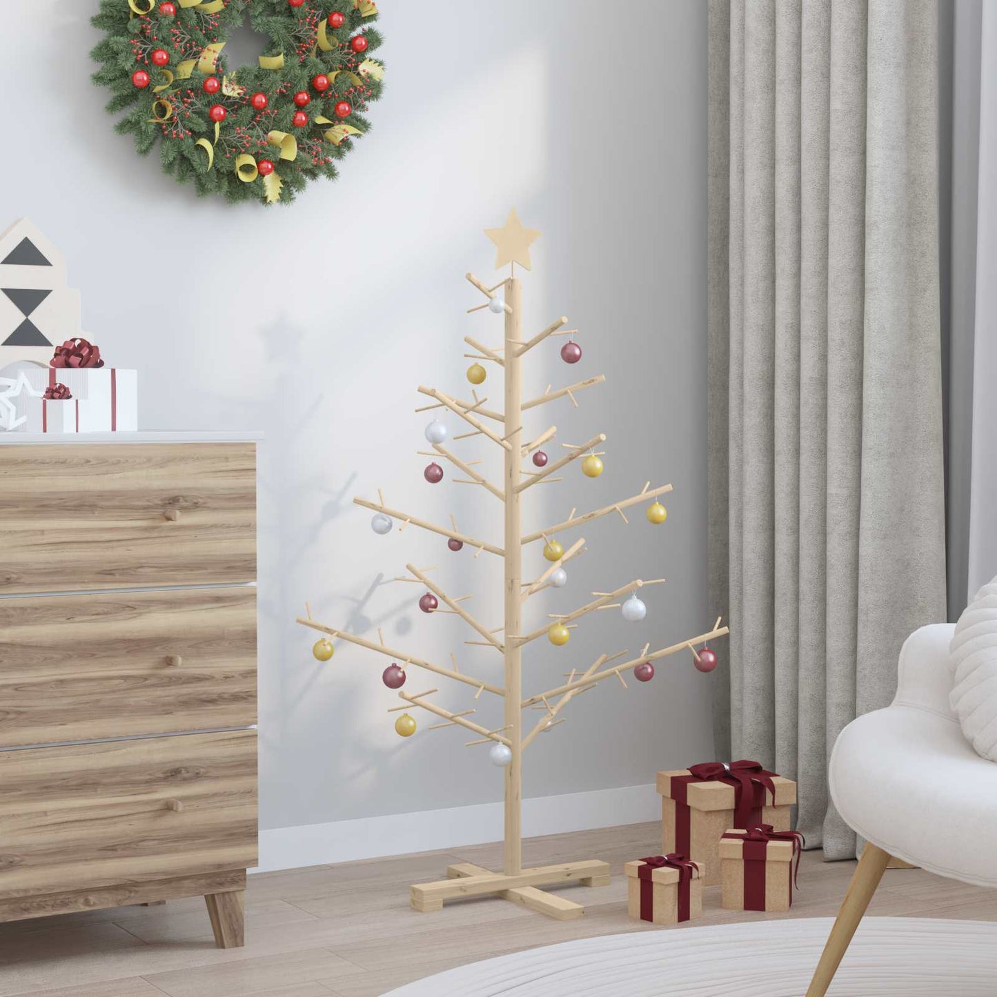 Wooden Christmas Tree with Stand Natural 49.2" Solid pine wood