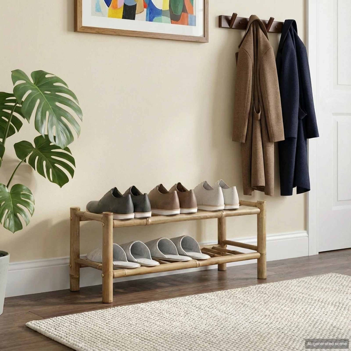 Shoe Rack with Shelf Natural 26.77 x 11.02 x 11.81 in Bamboo