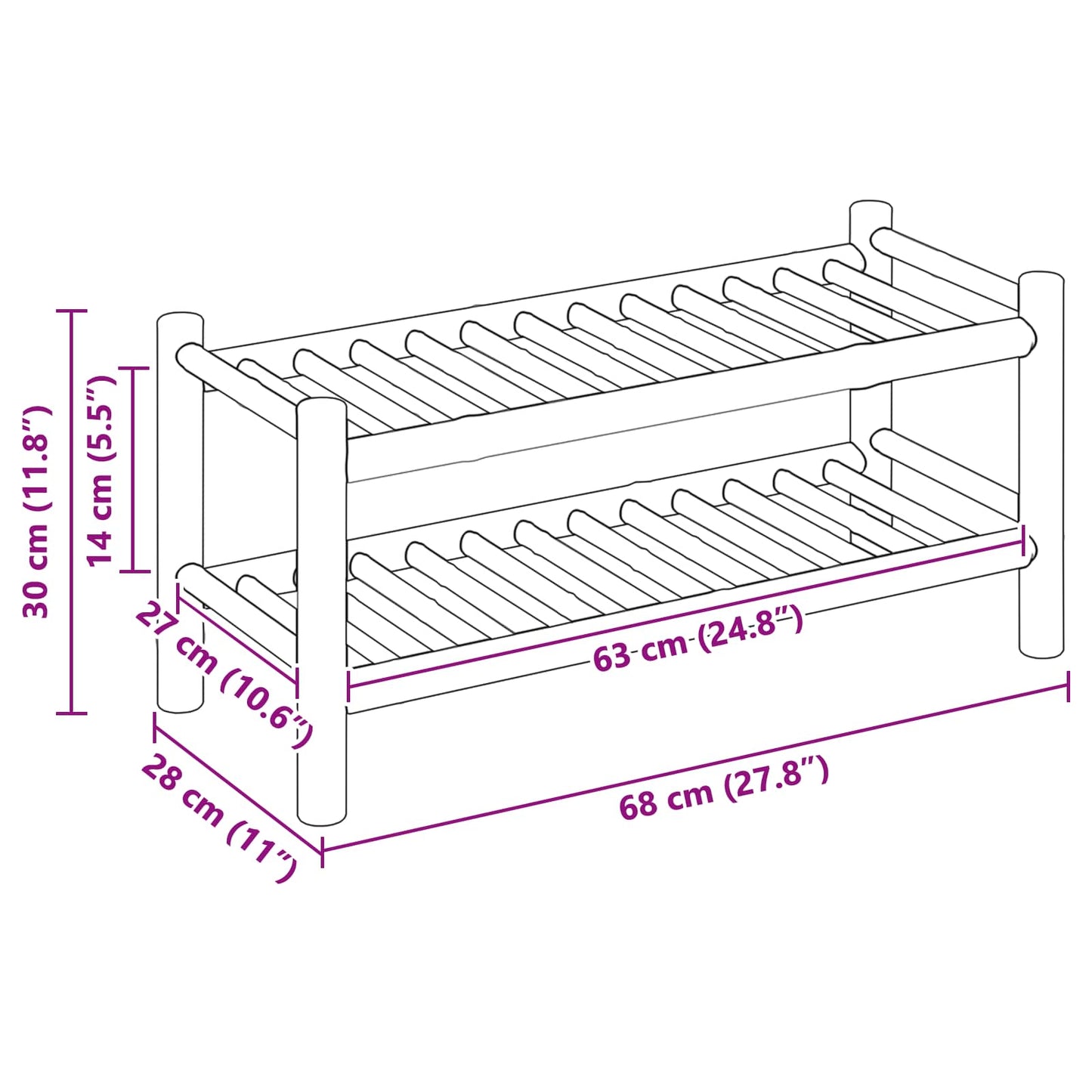 Shoe Rack with Shelf Natural 26.77 x 11.02 x 11.81 in Bamboo