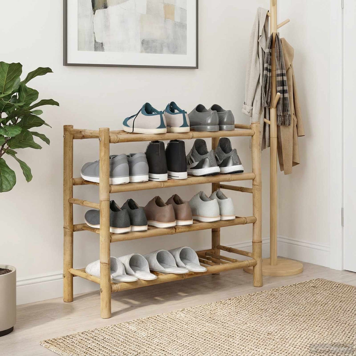 Shoe Rack with Shelf Natural 26.77 x 11.02 x 24.80 in Bamboo