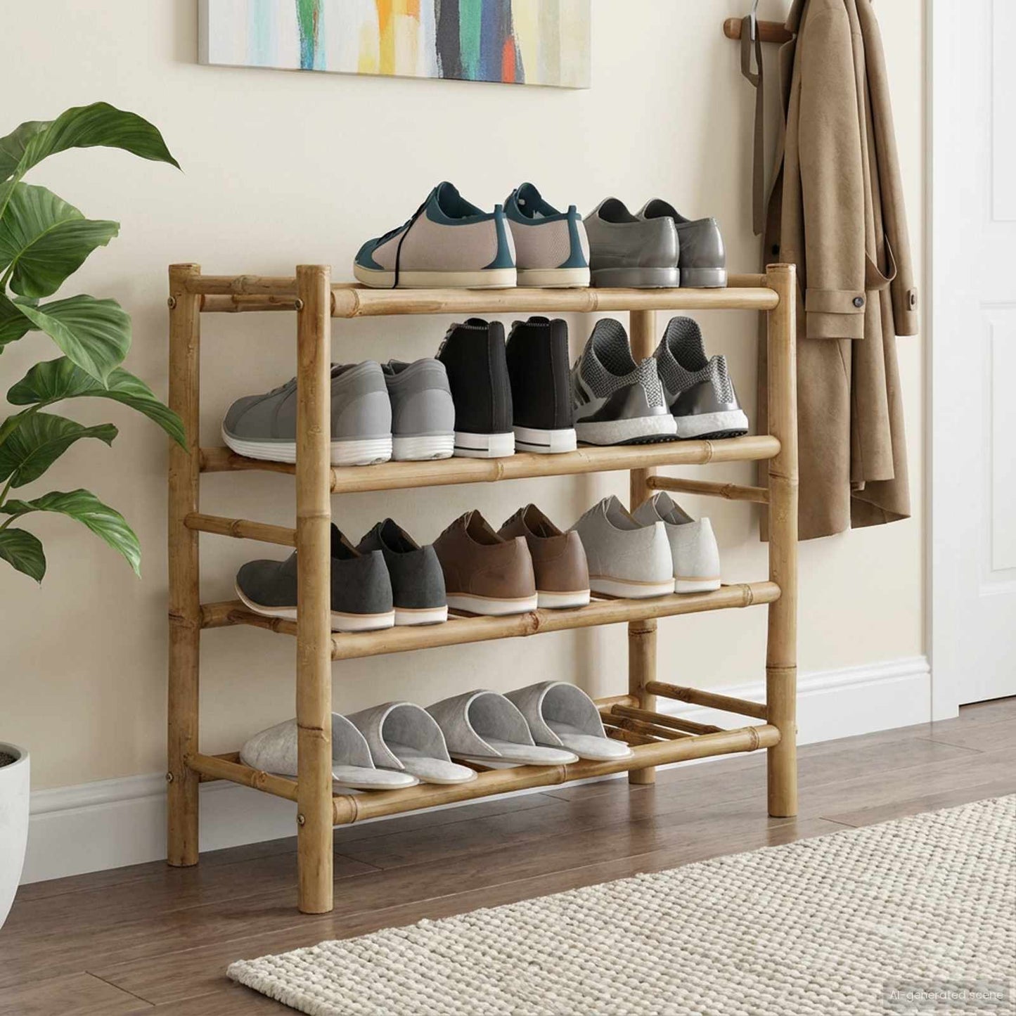 Shoe Rack with Shelf Natural 26.77 x 11.02 x 24.80 in Bamboo