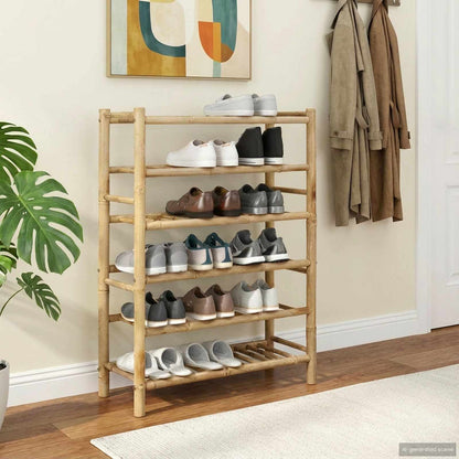 Shoe Rack with Shelf Natural 26.77 x 11.02 x 37.80 in Bamboo