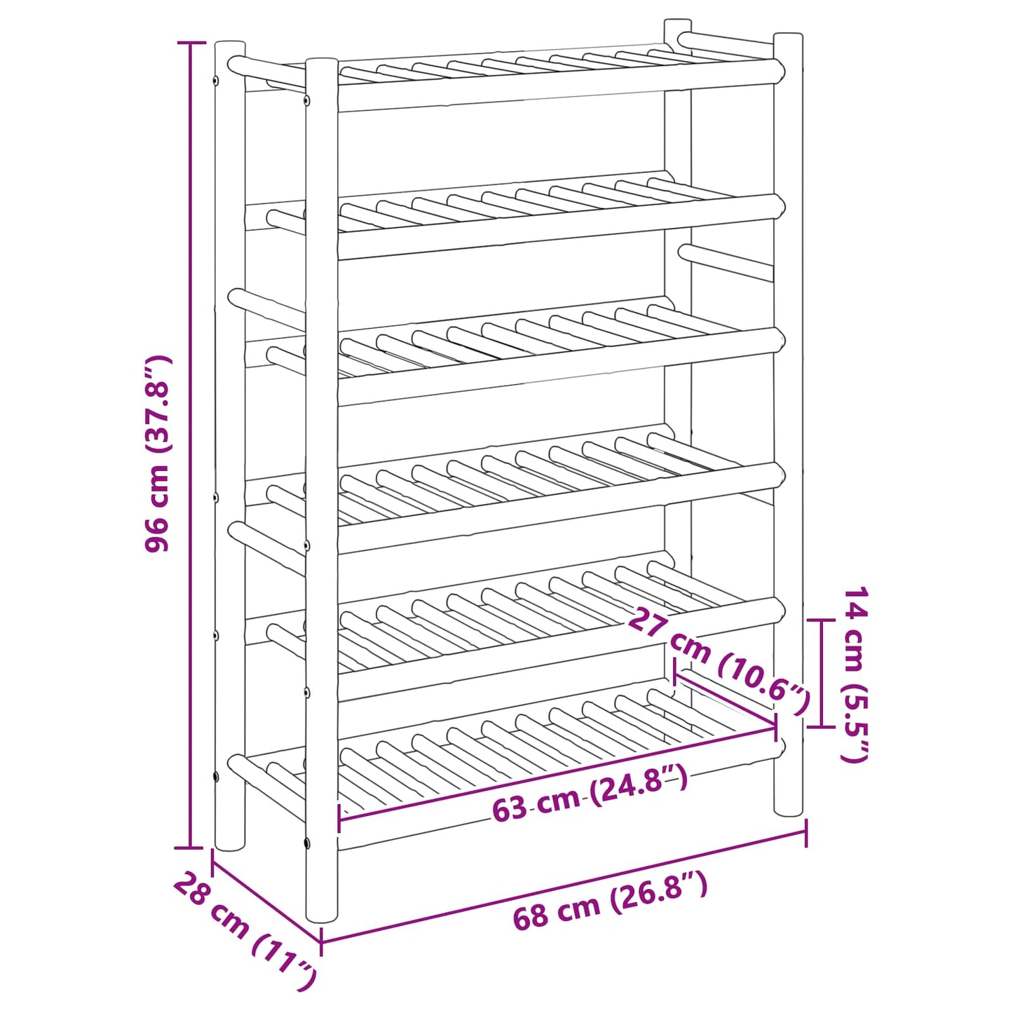 Shoe Rack with Shelf Natural 26.77 x 11.02 x 37.80 in Bamboo