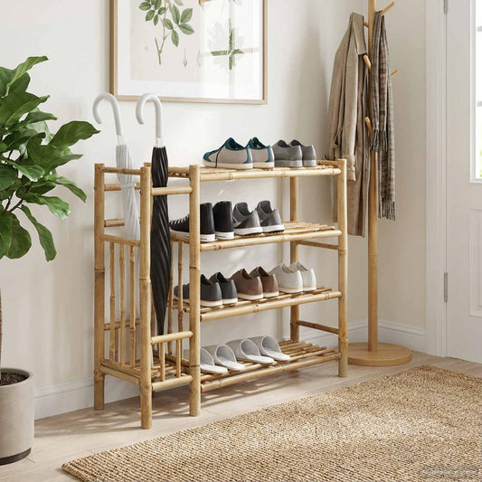 Shoe Rack with Shelf Natural 34.65 x 10.63 x 31.50 in Bamboo