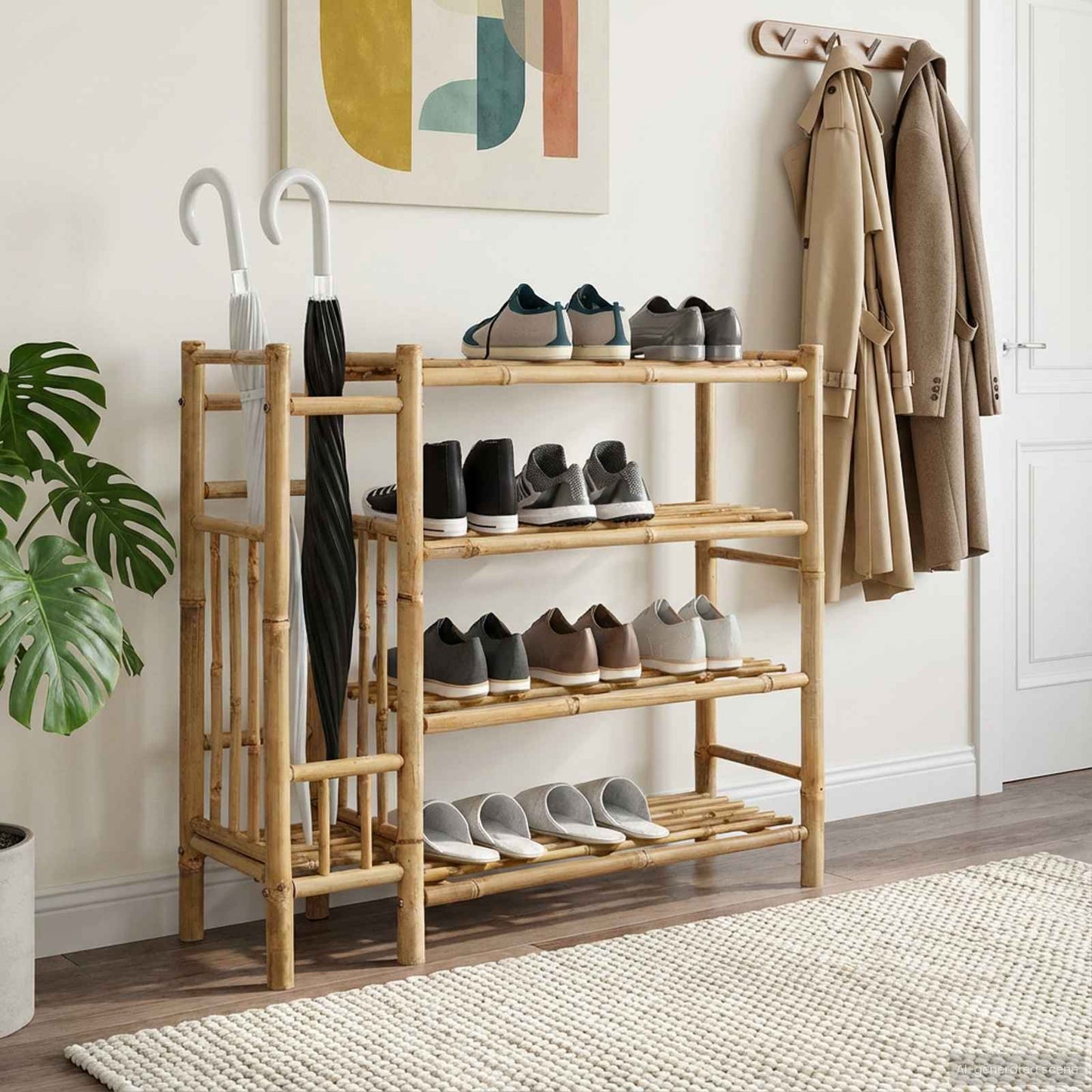 Shoe Rack with Shelf Natural 34.65 x 10.63 x 31.50 in Bamboo